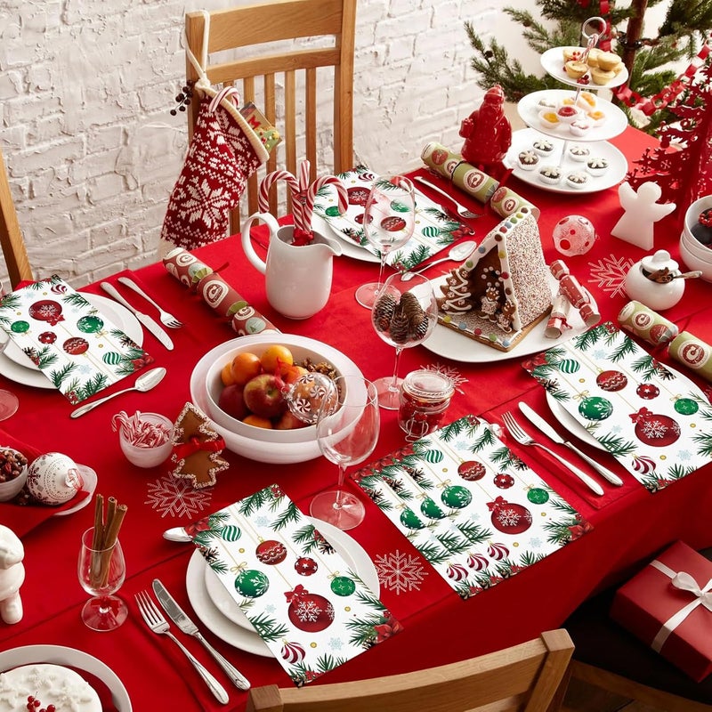IANFEPH 100 Pcs Christmas Paper Napkin 3 Ply Disposable Bathroom Guest Hand Towels Xmas Ball Pine Decorative Dinner Napkins for Winter Holiday Kitchen Wedding Birthday Party - Image 5